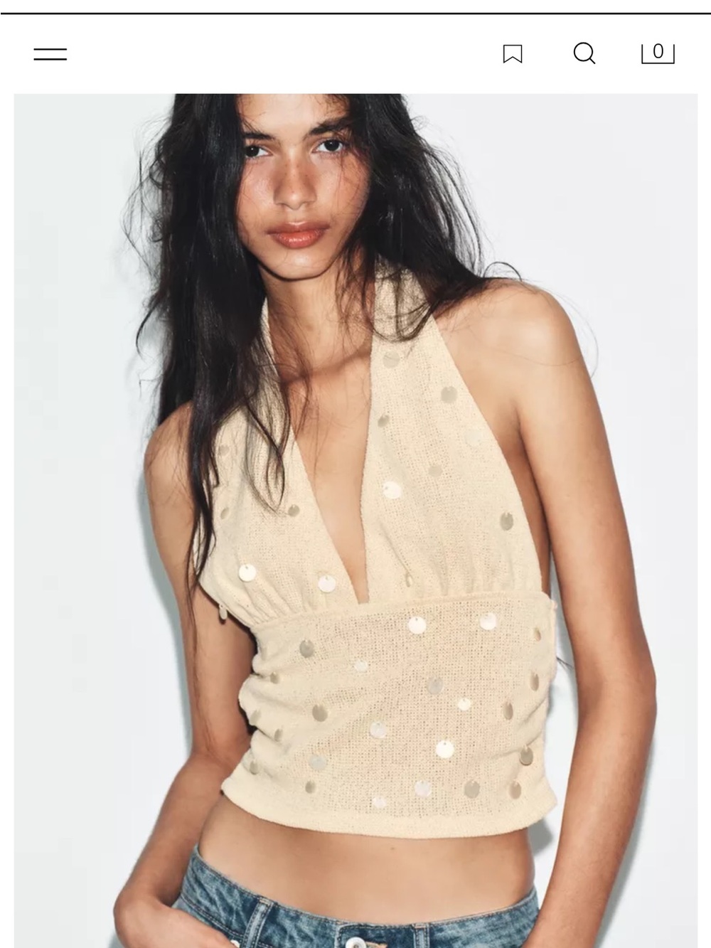 Zara Cream Halter Sequin Knit Top